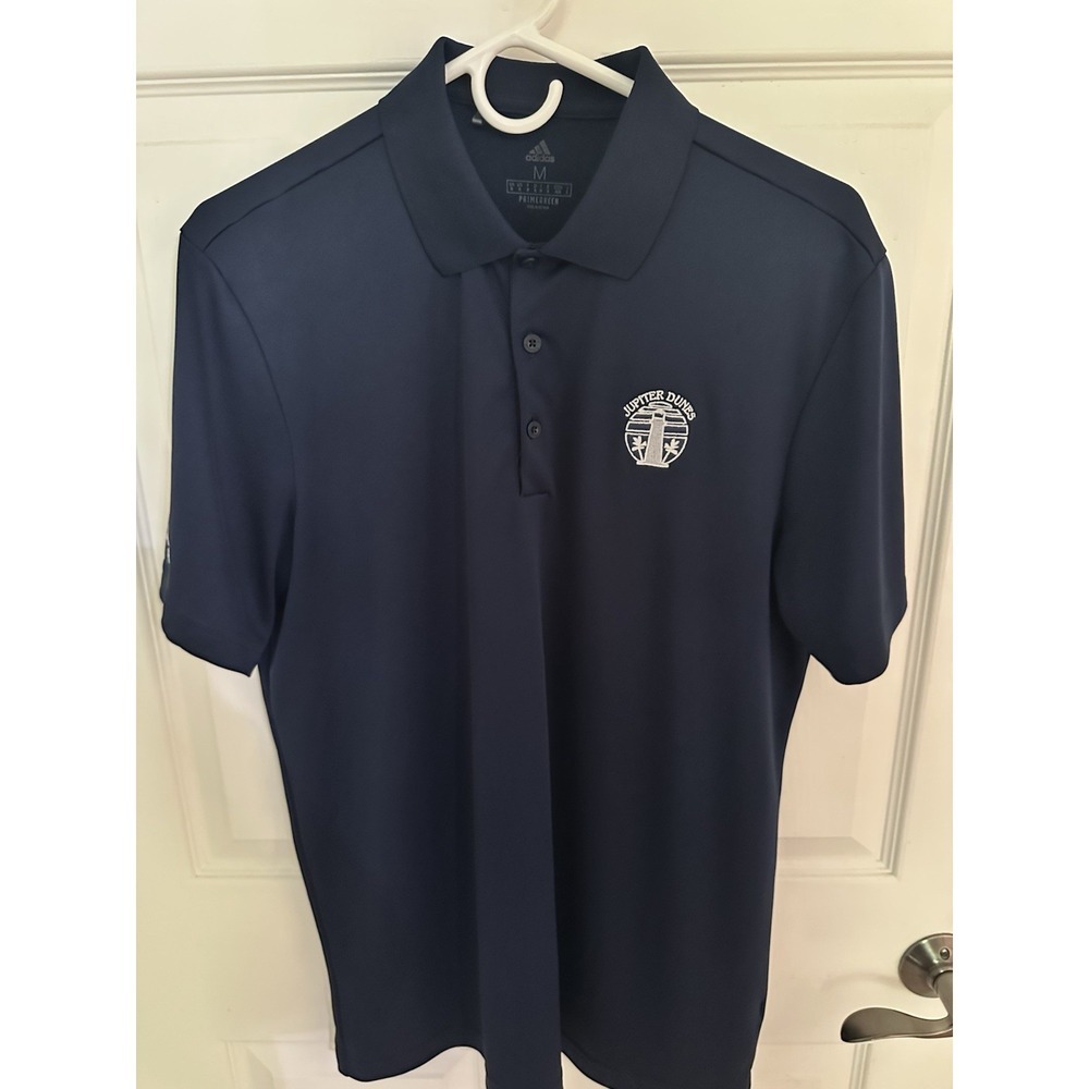 Adidas Polo Shirt M Blue Primegreen Jupiter Golf Dunes Logo‎ Performance Mens